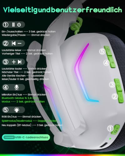 WESEARY Gaming Headset Wireless mit Mikrofon für PS5 PS4 PC Switch Mac – Ansicht 9