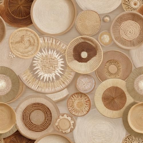 Stickorama Boho Woven Rattan Peel and Stick Wallpaper Self Adhesive 17.72" x 236.21'' Multi-Size Textured Straw Basket Circles Wall Paper Renter Friendly Removable Waterproof for Living Room Bedroom