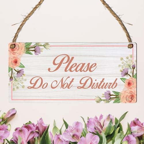 Image of Elegant Floral "Please Do Not Disturb" Hanging Sign - Chic Door Plaque with Flower Design - Ideal for Bedrooms, Offices, and Quiet Spaces - Decorative Room Sign (Small: 19 cm (H) × 9 cm (W))
