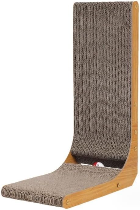 review Interactive Cat Scratcher Pads with Toy Ball - Durable Cardboard Cat Scratchers for Indoor Cats - L Shaped Cat Scratcher Board for Furniture Protection - Kitten and Adult Cat Scratching Pad