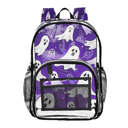 Happy Halloween Purple School Clear Backpack Clear Book Bag For Girls See Through Transparent Heavy Duty Backpack