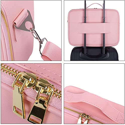 Image of Adson Large Makeup Bag 3 Layers Professional Train Cosmetic Bag Makeup Organizer Case Artist Storage Brush Box with Adjustable Dividers and Strap for Makeup Accessories (Rose Pink)