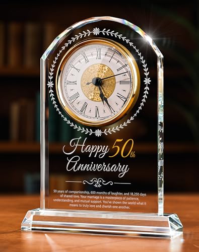 Sttokilly 50th Wedding Anniversary Crystal Quartz Clock,50 Years of Marriage Gift,Happy Golden...