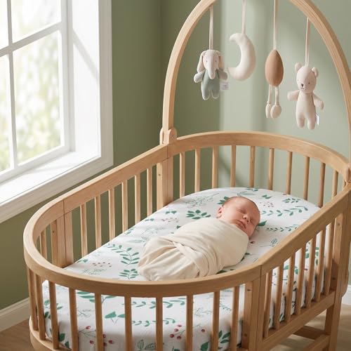 Image of 100% Muslin Cotton Baby Bassinet Sheets for Baby Boy Girls,4-Pack Fitted Bassinet Sheets Set Compatible with Halo Bassinest Swivel Sleeper,Baby Delight,Angelbliss,32 inchX16 inch (Leaf Series)