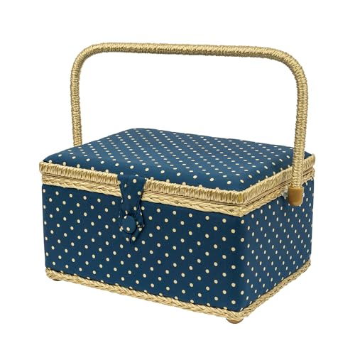 SINGER Large Sewing Basket with Matching Zipper Pouch For Sewing & Organization On-The-Go (Polka Dot Print)