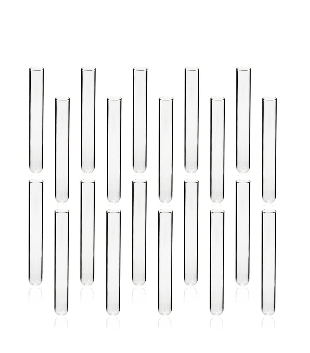 KENZIUM – Pack of 50 x Test Tubes | Volume: 20 ml | Borosilicate Glass | Round Bottom | Ideal for Laboratory and Education | for All Types of Samples