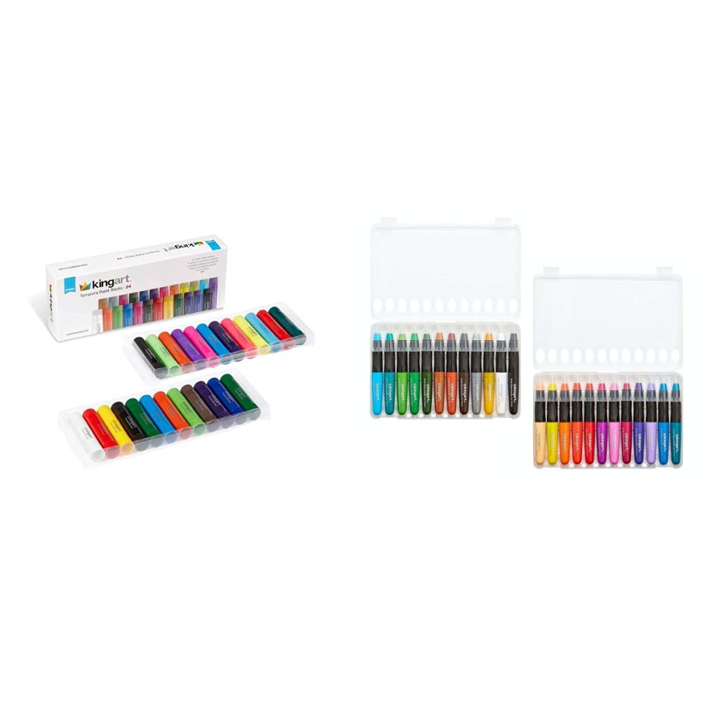 KINGART Tempera Paint Sticks, 24 Vibrant Colors (product 1) Gel Stick Artist Water Soluble Pigment Crayons Set of 24 Unique Colors (product 2) Bundle