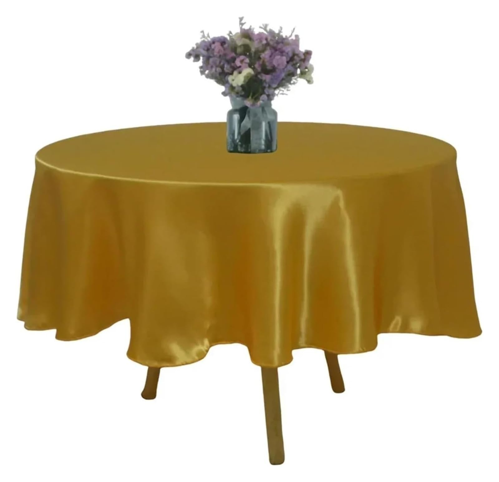 Tablecloth Round Satin Tablecloth Multicolor 145-335cm Wedding Party Birthday Home Dining(Gold,145CM)