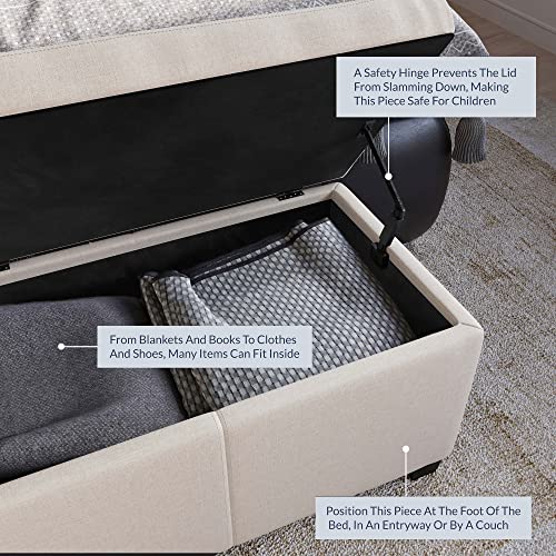 Image of BELLEZE Storage Ottoman, 47 Inch Bench Bedroom Bench with Safety Close Hinge, Extra Long Ottoman with Storage for Living Room, Entryway, Hallway, Foot Rest, Support 300lbs - Beige