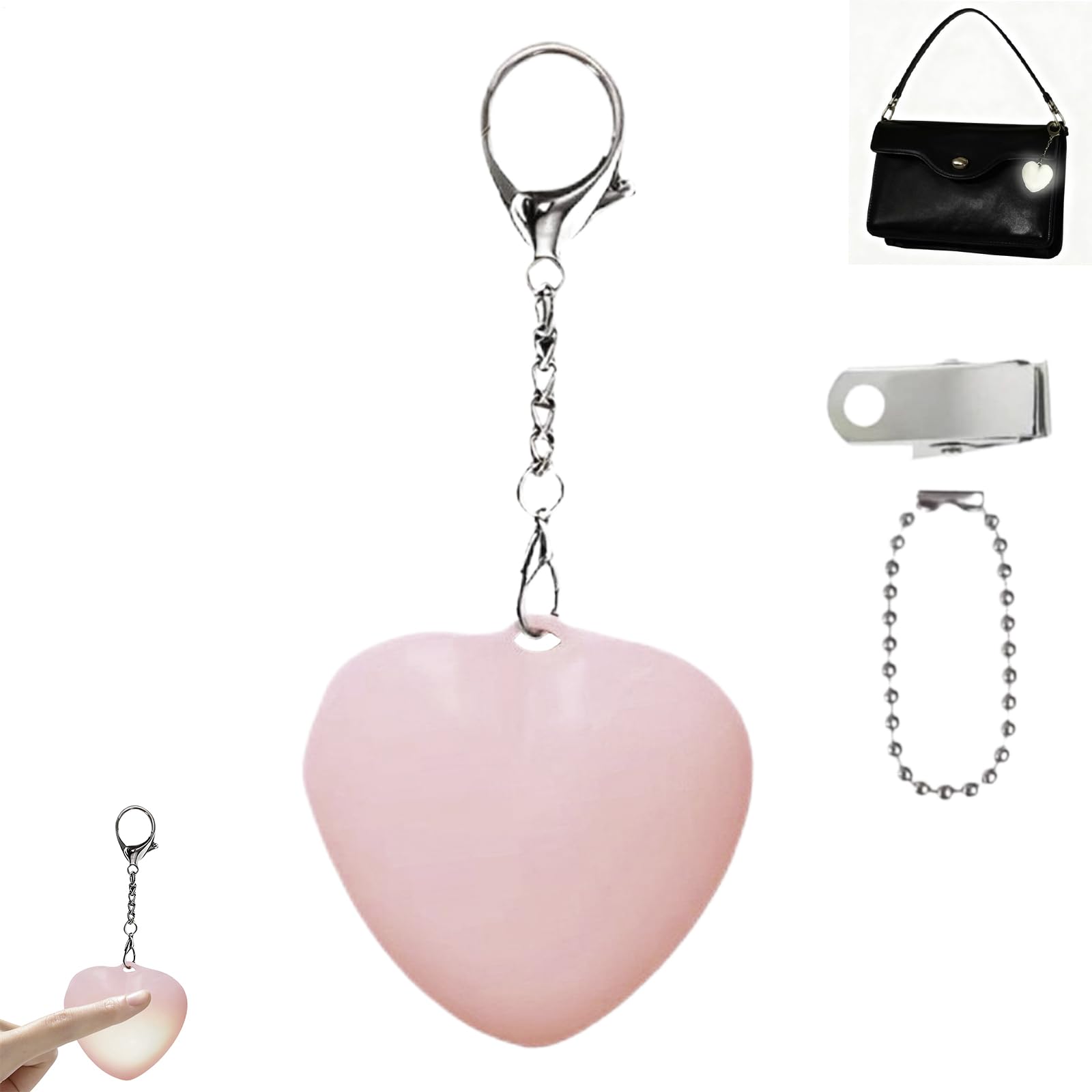 Purse Glow Heart Light, Automatic Touch Sensor LED Handbag Light, Portable Touch Activated Handbag Night Lights, Purse Lights Keychain with Clip, Sensor Purses Lamp for Traveling Business(Pink)