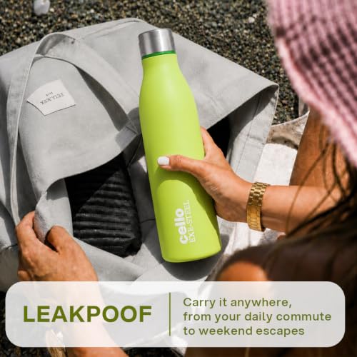 Image of CELLO Gem Stainless Steel Water Bottle for Daily Use 900 ml Green | Easy to Carry & Clean, Rust Proof Leak Proof Freezer & Fridge Safe Single Wall Steel Water Bottle for School Kids, Travel & Office