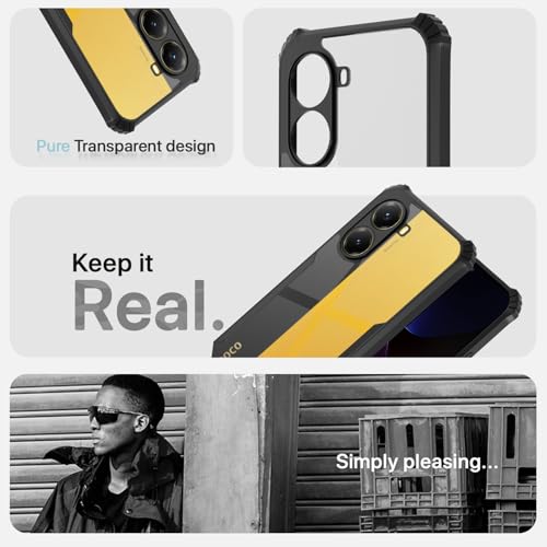 Image of Pikkme Crystal Clear Transparent Back Cover | Ultra Hyrbid | Full Camera Protection | Raised Edge | Bumper Case for Poco X7 Pro 5G (Black)