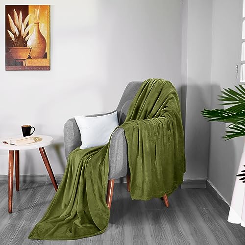 Image of Utopia Bedding Fleece Blanket Twin Size Olive 300GSM Luxury Anti-Static Fuzzy Soft Microfiber Bed Blanket (90x66 Inch)
