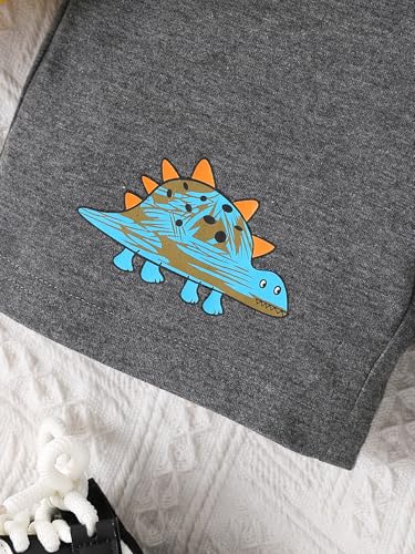 Image of Boys Outfits Yellow Dinosaur Print Short Sleeve T-Shirt and Dark Grey Shorts Set for 4-7 Years Old