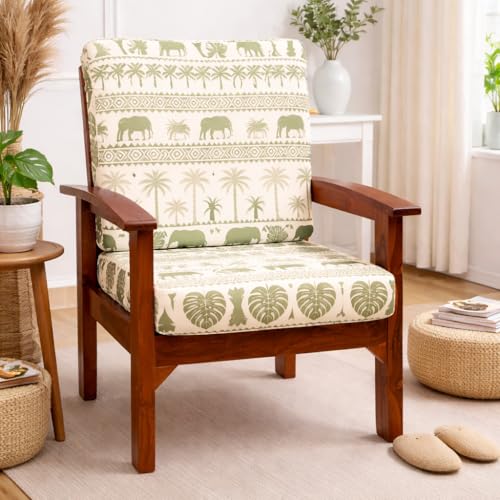 Image of STITCHNEST 'Contour Fit Series' Stretchable Printed Wooden Sofa Cover (Pack of 4) - Elastic Wooden Chair Cover | Wooden Sofa Seat Cover | Size - 20-21 x 20-21 x 3-5 in