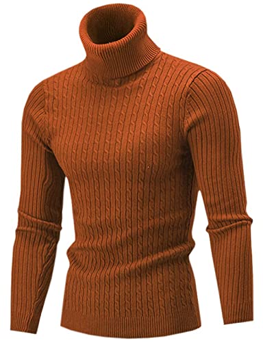 AIDEAONE Pull à col roulé pour homme - Col montant - Pull chaud - Col roulé, Rouille, XL Cover
