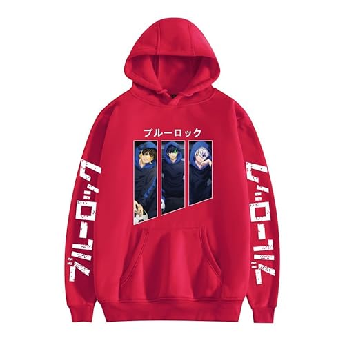 TJOS Oversized Anime Hoodie - Blue Lock Graphic Print Pullover | Unisex Soft Cotton Long Sleeve Streetwear, Rot-1, XXL