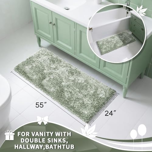 Image of Yimobra Long Bathroom Rugs Runner 55x24 Inch, Extra Thick Soft Absorbent Chenille Bath Mat, Non Slip Machine Washable, Quick Dry Bath Rugs for Bathroom Floor, Tub and Shower, Sage Green