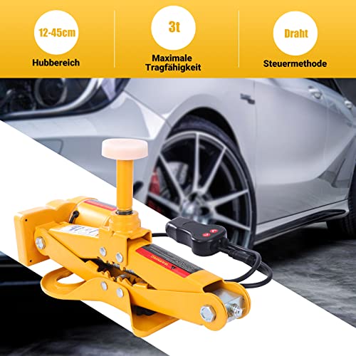 CarBole 3T Elektrischer Scherenwagenheber, Auto Wagenheber 12V mit Fernbedienung, Reifenwechsel Scherenlift Für SUV PKW MPV,12-45cm Gelb - Image 3