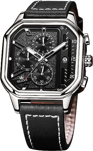 Image of OLEVS Watches for Men Quartz Chronograph Leather Fashion Dress Watch Date Waterproof Luminous Casual Square Business Wrist Watches