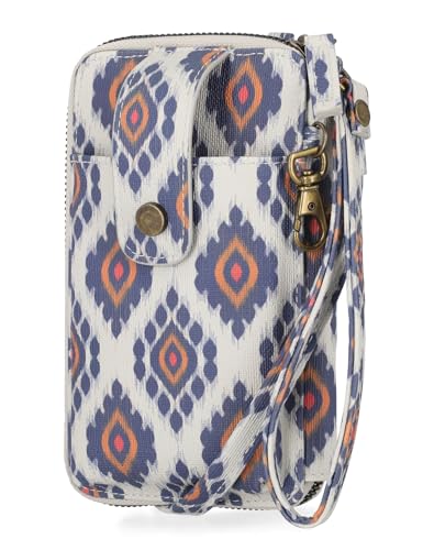 Image of Mundi Jacqui RFID Crossbody Wallet for Women, Vegan Leather Small Travel Handbag with Phone Holder, Compact Organizer with Card Slots and Removable Strap, Vacation Purse in Dakota Ikat