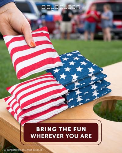 Image of Play Platoon Cornhole Bags Weather Resistant- Set of 8 Regulation Bean Bags for Tossing- Official Professional Size & Weight Corn Hole Bags Two Color All Weather Cornhole Beans Bag Set with Tote Bag