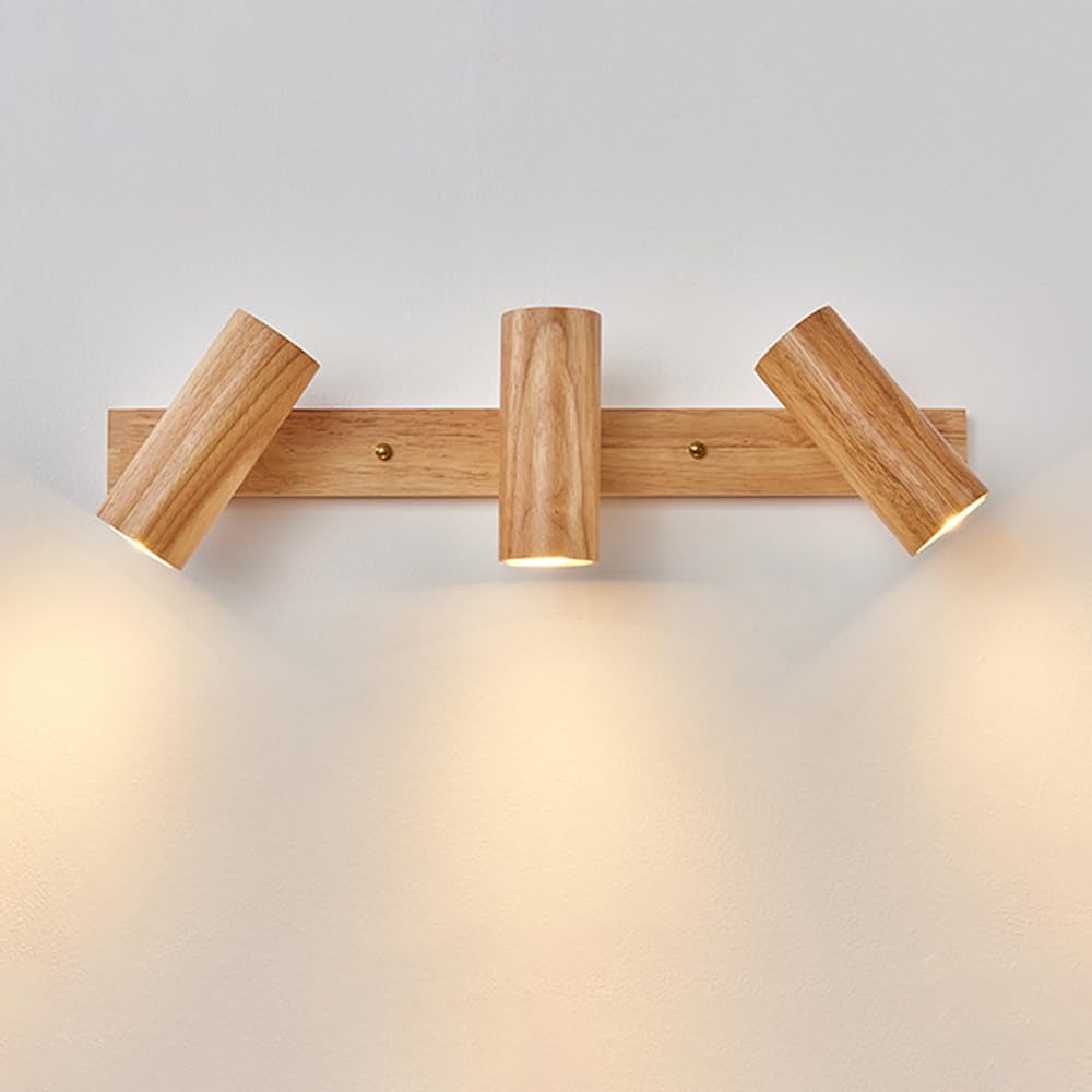 BHGFYXBS Wood Fixed Track Lighting Led Wall Mount Spotlight, Adjustable Ceiling Accent Spot Lamp, Directional Spotlights Ceiling/Wall Lamps For Commercial Household,3lights