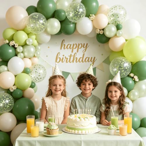 Image of Blocesa Sage Green White Balloons Arch Kit Double Stuffed, Party Decor. | Olive /Sage Green Pearl Green White Beige Confetti Balloons. for Birthday Baby Shower Bridal Shower Wedding Jungle Decor.