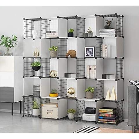 Glamexx24 Hallo Home® Regalsystem Kleiderschrank aus Kunststoff Steckregal Aufbewahrungsregal Bücherregal Spielzeug Organisator Schrank 25 Würfel Weiß Cover