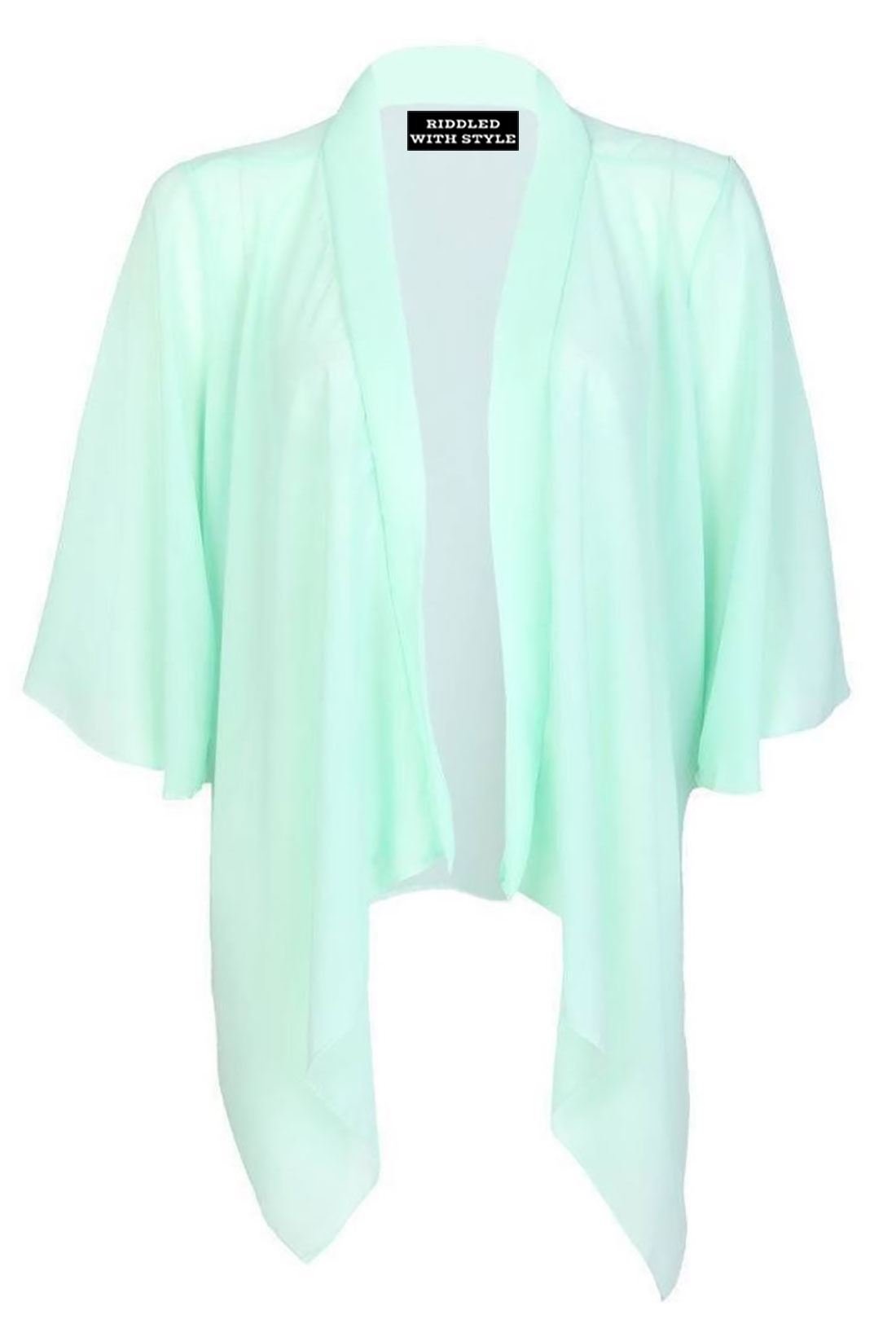 NEW WOMENS PLAIN CARDIGAN OPEN WATERFALL CHIFFON KIMONO SHRUG TOPS SIZE 8-22 UK (2XL (20/22), MINT)