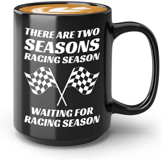 Taza de café Racer de 15 onzas, color negro, temporada de carreras, Fuel Speed Racer Car Guys Circuit, regalos para él, papá, hombres, novio