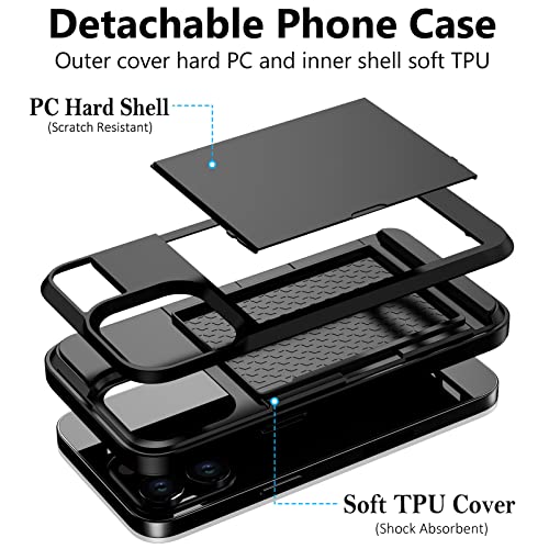 Vofolen Case For Iphone 14 Pro [7 In 1] Wallet Cover With Card Holder+Diamond Edge Screen Protector & 2Pcs Tempered Glass Film+Camera Cover + Silicone Wrist Strap Heavy Duty Protective Cover 6.1" #TOP1