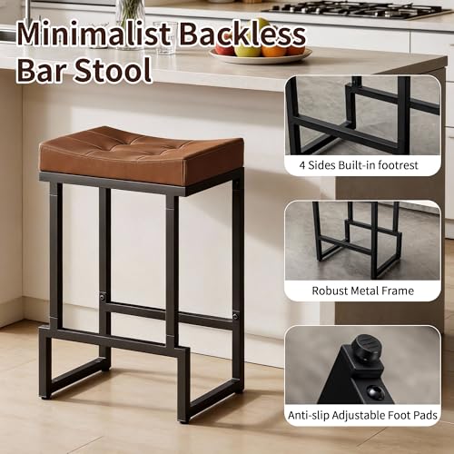 Image of FIRAVOE 24 inch Counter Height Bar Stools Set of 4, Backless Saddle barstools