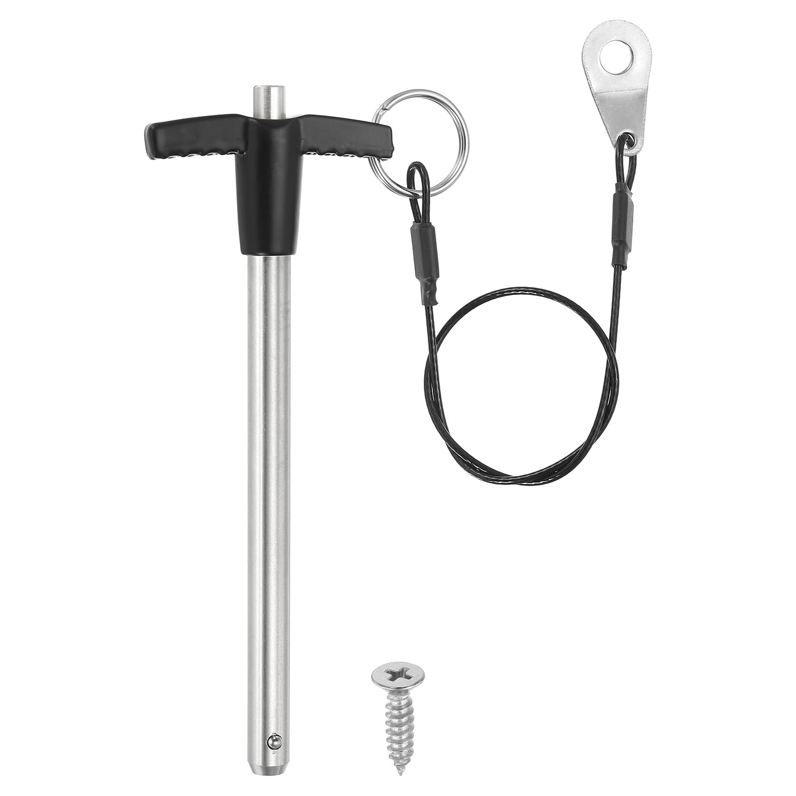 PATIKIL 5/16"(8mm) Diameter 304 Stainless Steel Quick Release Pin, Usable Length 3.5"(90mm) Push-Button t Handle Lock Pins with 25cm Lanyard Cable M5 Screw, Silver