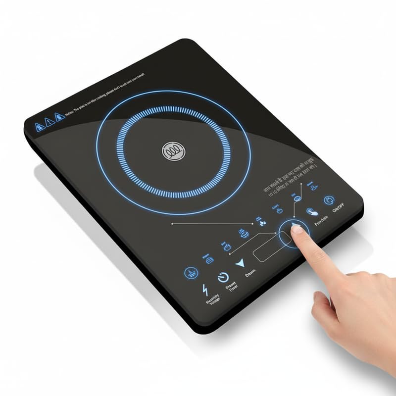 Image of Drumstone (15 Years Warranty) 2000W Portable Induction Cooktop - Electric Stove with Touch Control, Fast Heating, Energy Efficient, Multiple Cooking Modes, Black Glass Surface for Home Kitchen