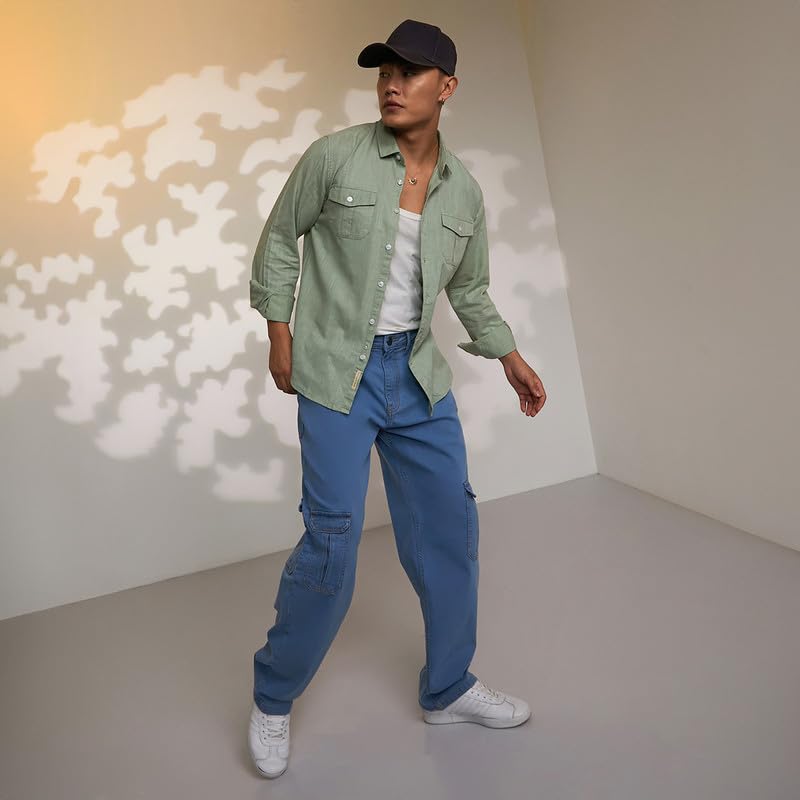 Image of CAHOOT Men's Solid Utility Shirt | Casual Wear | Spread Collar | Long Sleeve | Button Closure | Shirt Crafted with Comfort Fit for Everyday Wear