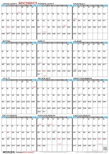 JJH Planners - Laminated - 24" X 17" Medium 2020 Erasable Wall Calendar - Vertical 12 Month Yearly Annual Planner (20v-24x17)