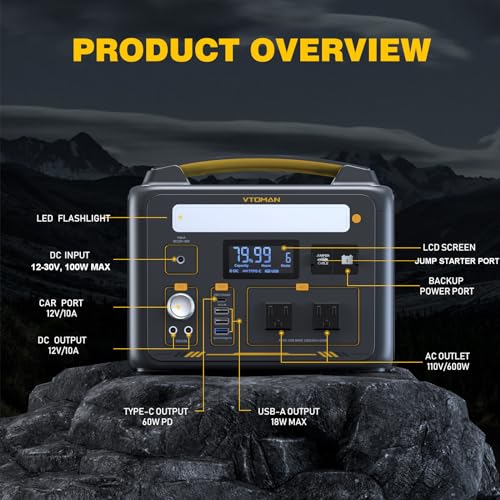 VTOMAN Jump 600X Portable Power Station 600W, 299Wh Solar Generator LiFePO4 Battery Power Station with Jump Start for Car, 1200W AC Outlet, PD 60W USB-C, 3x Regulated 12V/10A DC for Camping, RV Travel 5 AI VOLT Generator Website 51rVbVGoYPL. SL500 AI VOLT Generator Website