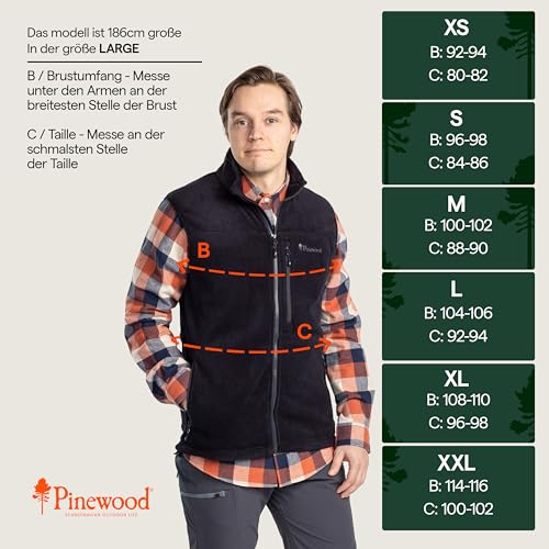 Pinewood Herren Fleeceweste, ärmellose grün, schwarz, oder blaue Outdoor Weste aus 100% übergebliebenen Stoffe, ideales Fleece für die Jagd und zum Wandern