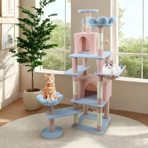 Montary Torre para Gatos de 71 Pulgadas Multi-Nivel Azul y Rosa miniatura 5