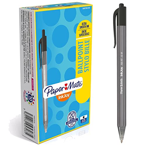 Paper Mate InkJoy 100RT Retractable Ballpoint Pens | Medium Point (1.0mm) | Black | 20 Count