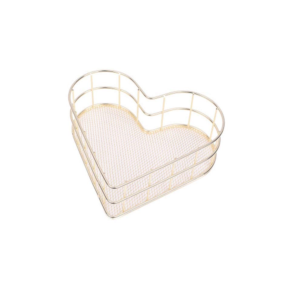 WenlaiMetal Storage Baskets,Office Desk Tidy Organiser Metal Mesh Desktop Storage Basket Kitchen Tableware Container Sundries Box,Bathroom Shelves Makeup Desk Organizer,Fruit Storage Basket (Gold)