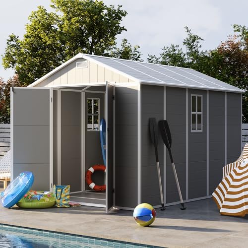 UDPATIO Storage Shed 8 x 10 FT, Resin Sheds & Plastic Outdoor Storage with Floor Large Clearance Outdoors Garden Tool Shed