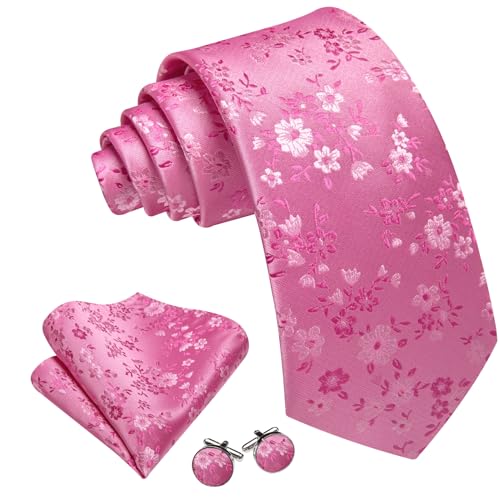 Image of Barry.Wang Men Tie Set Floral Paisley Silk Necktie Pocket Square Cufflinks Formal Wedding Party Business