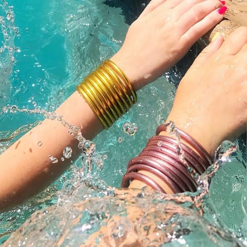 ATIMIGO Bowknot Jelly Bangle Bracelets Set Lightweight Cute Glitter Filled Stack Silicone Party Bracelets for Women4