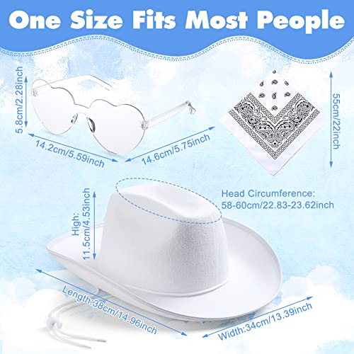 Image of 36 Pcs Adult Cowboy Hat with Paisley Bandanna Heart Sunglasses Unisex Felt Cowboy Hat Men Women Western Party Costume