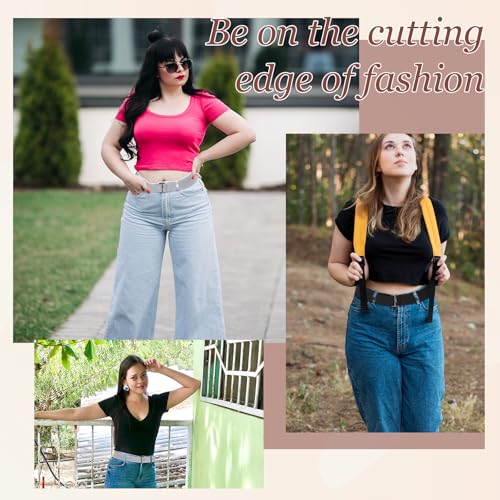2PCS No Show Stretch Invisible Belt for Women Adjustable Elastic Belts Flat Buckle Waist Belts for Jeans Pants Dresses4