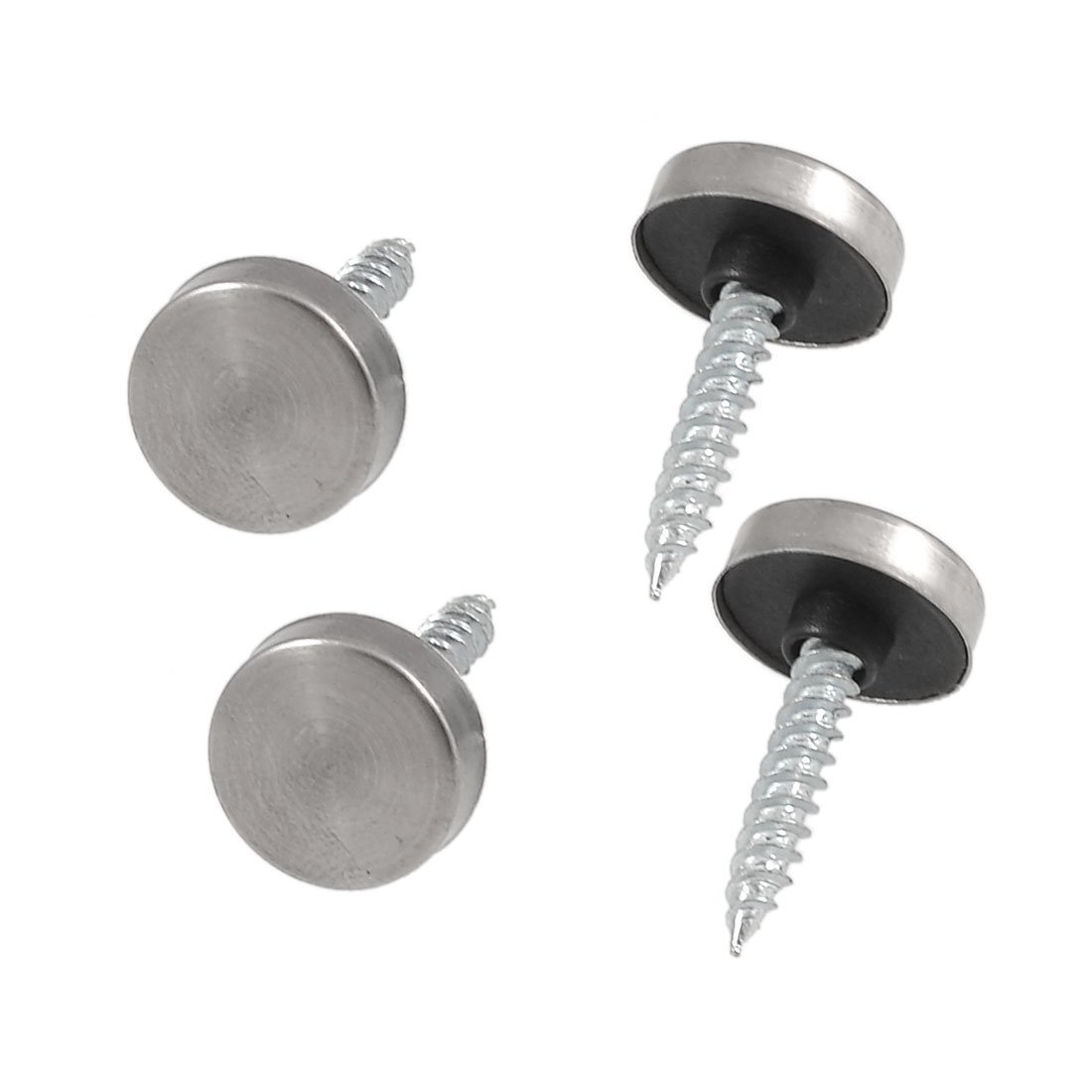 Merriway Silver Tone Bh06953 (4 Pcs) Zinc Plated Mirror Screw 32Mm (1.1/4 Inch) With 15Mm Satin Chrome Flat Disc Head And Washers - Pack Of 4 Pieces