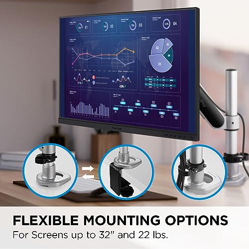 Image of ViewSonic LCD-MA-001 Spring-Loaded Monitor Desk Mounting Arm for 1 Monitor 32 Inches and Above Max 22 lbs, VESA Compatible, Full Ergonomic Adjustability, and 2-in-1 Mounting Base