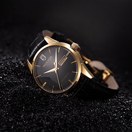 Image of ROCOSJEWE Skeleton Mechanical Watch for Man - Luxury Analog Wrist Watch for Men with Genuine Leather Band, Waterproof Classic Black Watches for Man RW0101